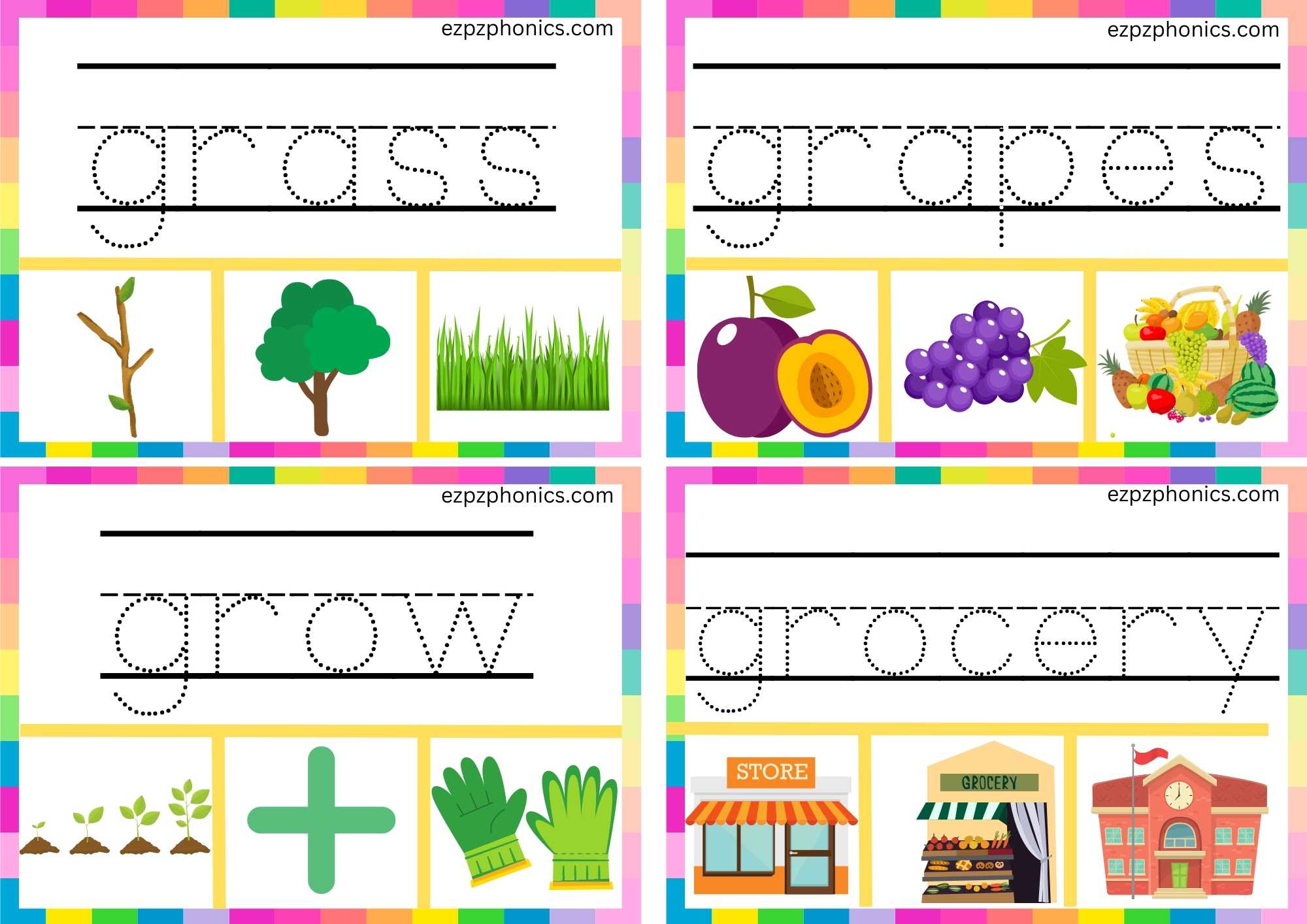 GR Beginning Blends Clip Cards Trace The Words And Clip The Correct Images Set 2